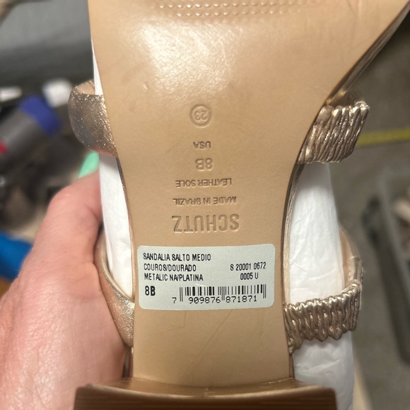 Schutz Olly Block Heel Metallic Sandals - Picture 2 of 5